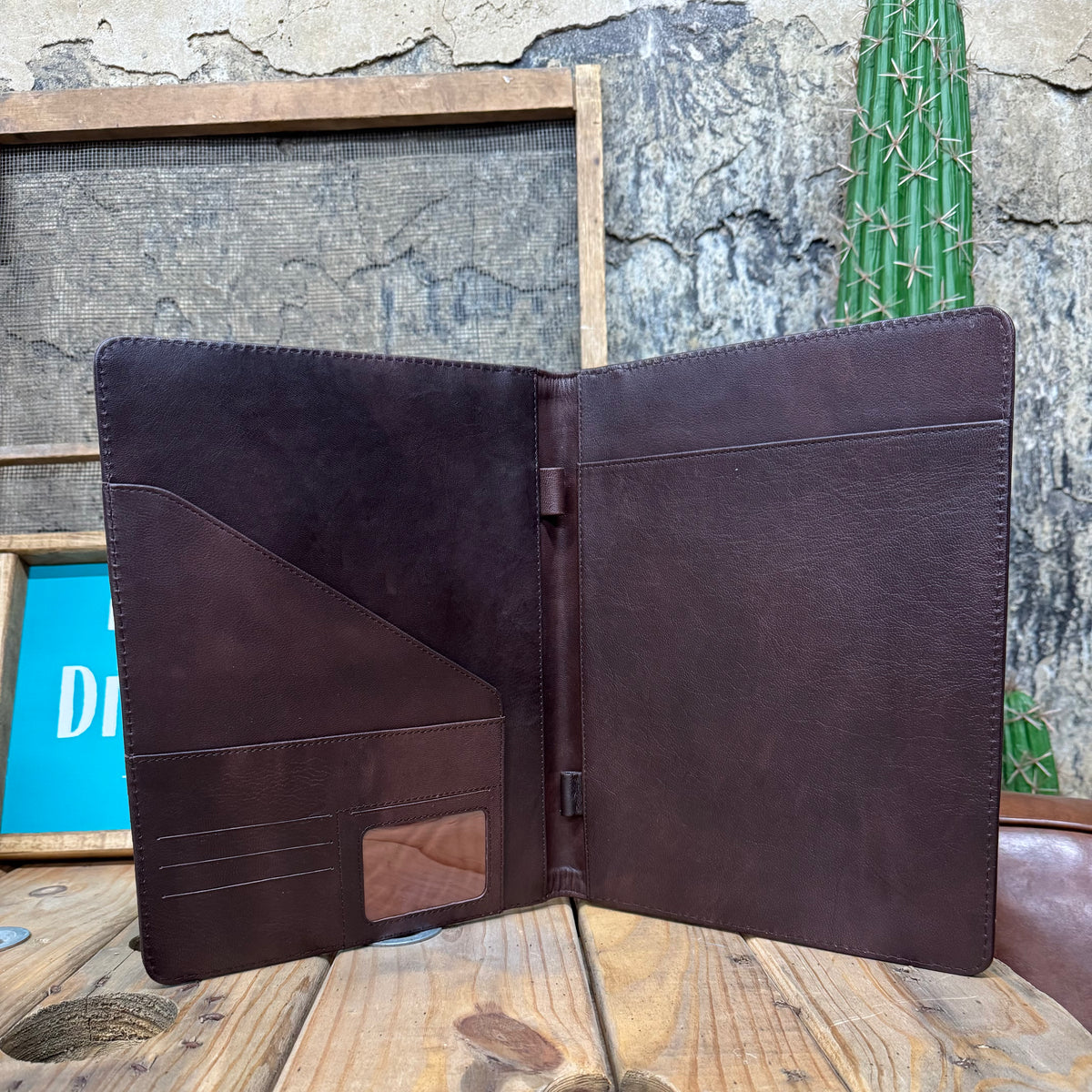 Leather Floral Embossed Aztec Cowhide Portfolio