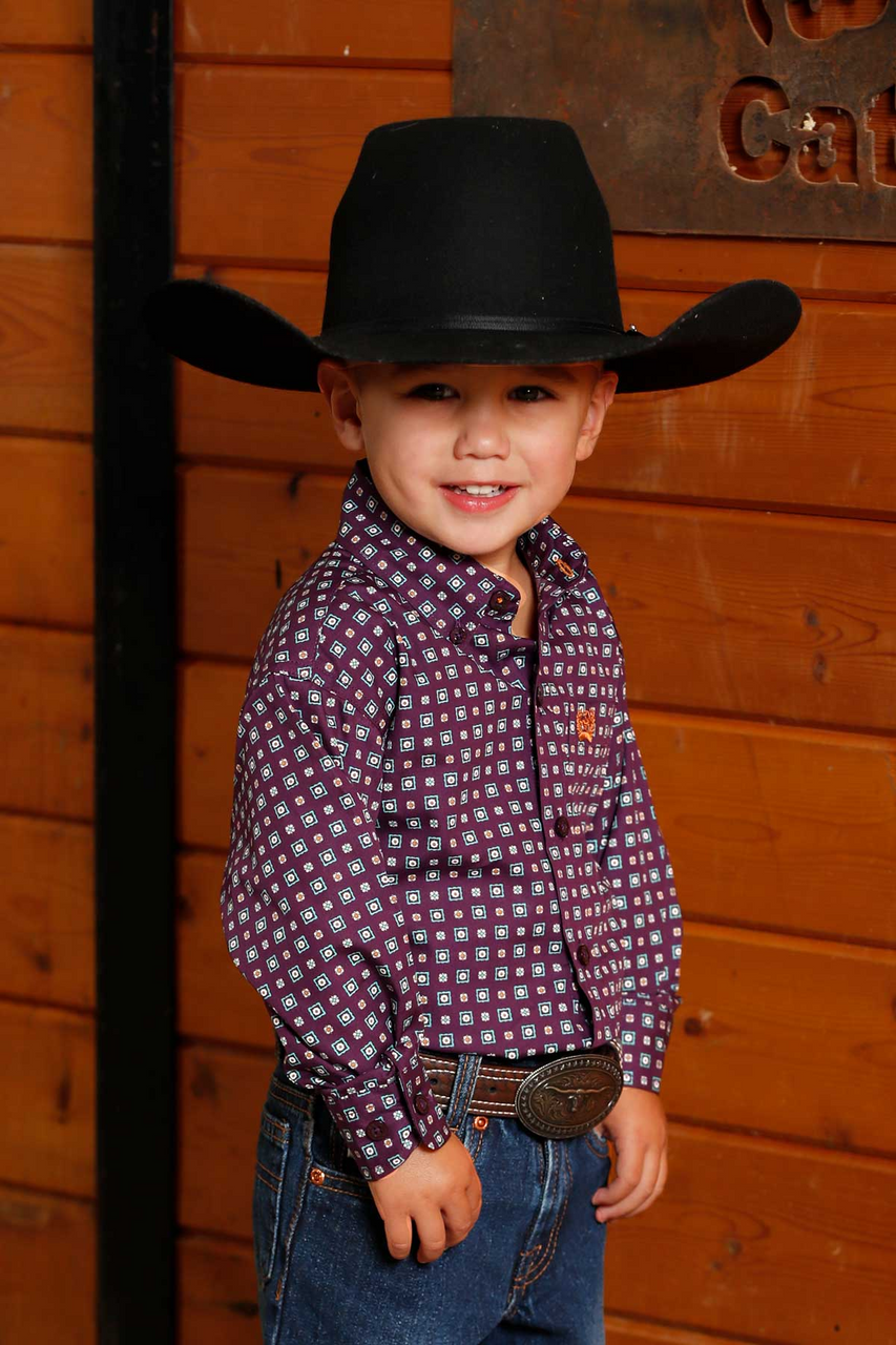 Cinch Baby & Toddler Boy's L/S Geometric Print Button Down Western Shirt in Purple