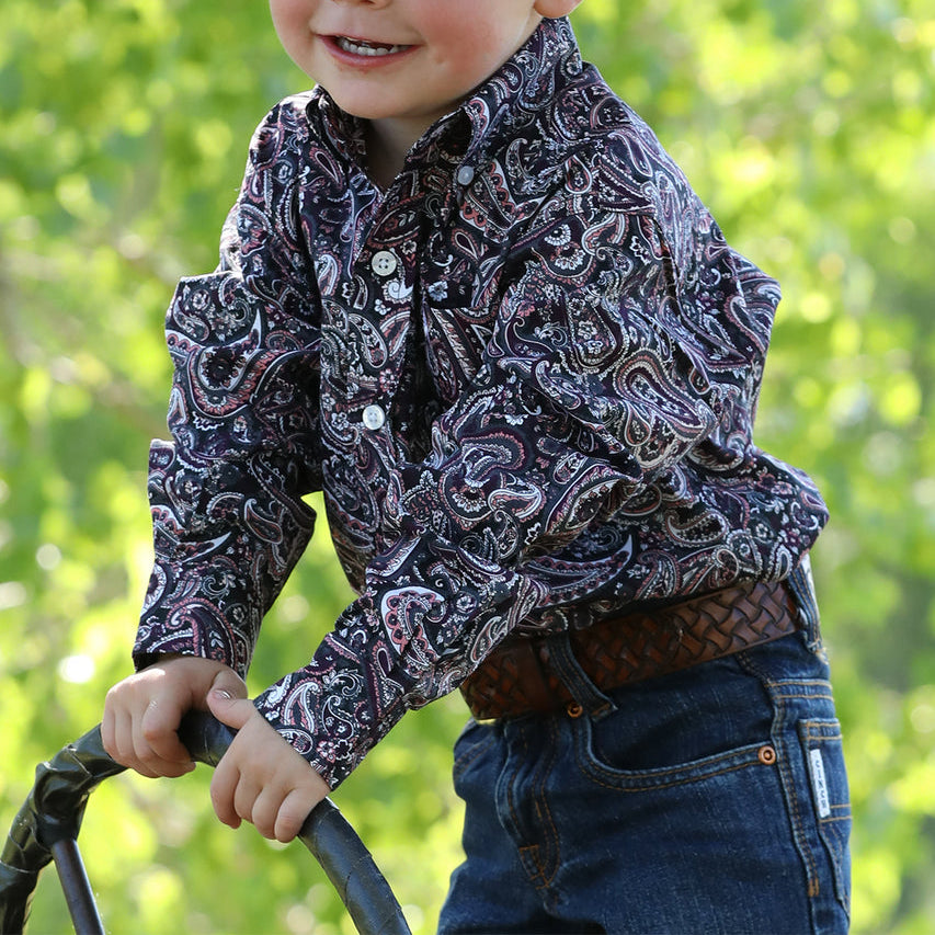 Cinch Baby & Toddler Boy's L/S Paisley Print Button Down Shirt in Purple
