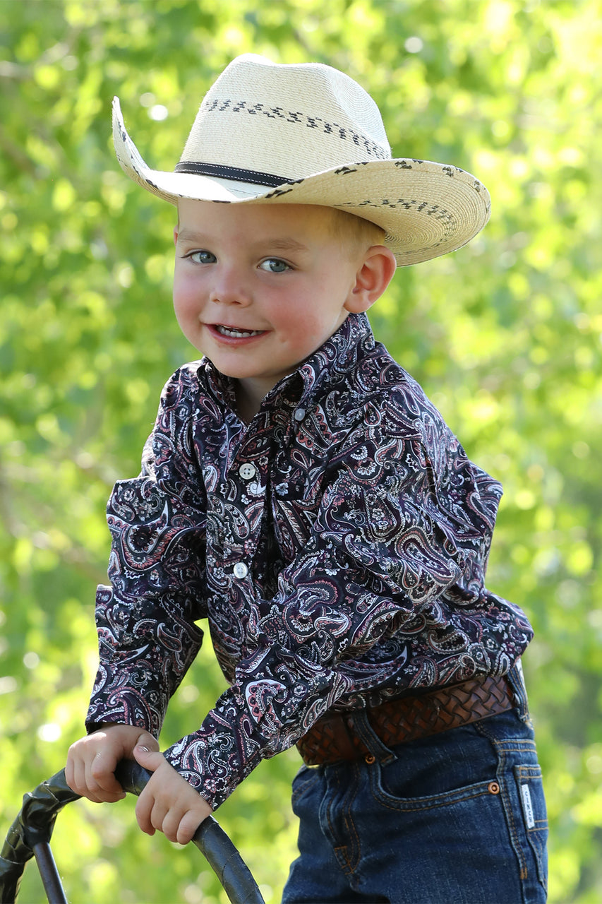 Cinch Baby & Toddler Boy's L/S Paisley Print Button Down Shirt in Purple