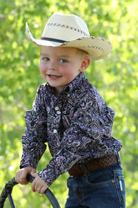 Cinch Baby & Toddler Boy's L/S Paisley Print Button Down Shirt in Purple