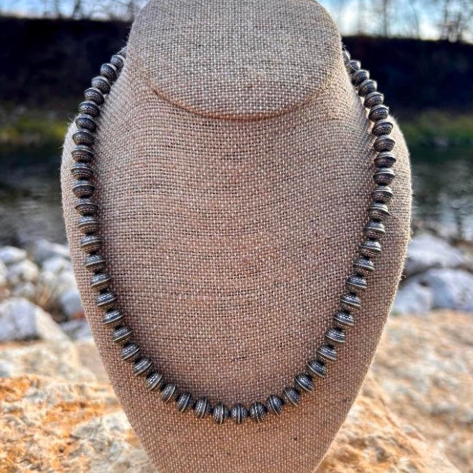 Thunder & Stone 18" Genuine Antiqued Hand Stamped Sterling Silver Navajo Pearl Necklace