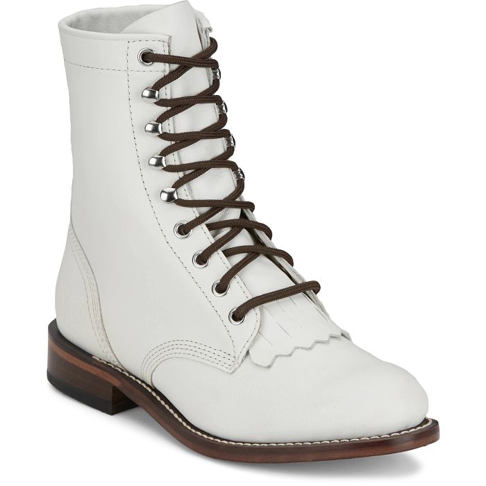 Justin Women's McKean Water Buffalo Lace Up Boot in Vintage White
