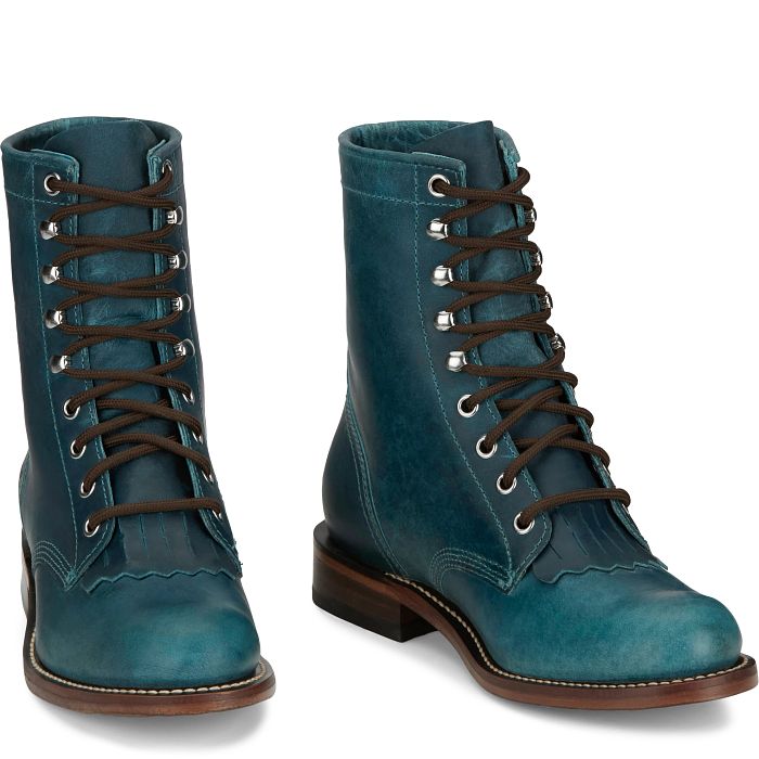 Justin Women's McKean Water Buffalo Lace Up Boot in Turquoise Blue