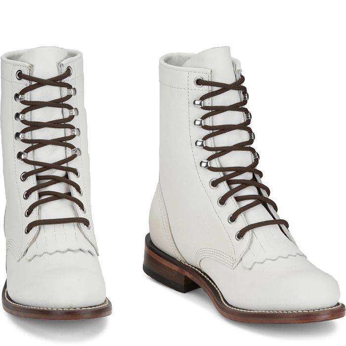 Justin Women's McKean Water Buffalo Lace Up Boot in Vintage White