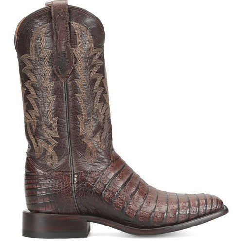 Justin Men's Sleek Square Toe Caiman Boot in Panama Chocolate