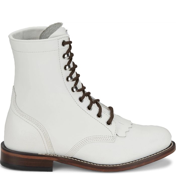 Justin Women's McKean Water Buffalo Lace Up Boot in Vintage White