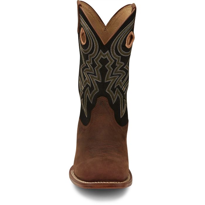 Justin Men's Big News Western Boot in Black & Brown Cowhide