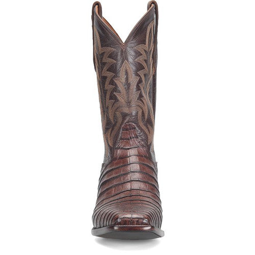 Justin Men's Sleek Square Toe Caiman Boot in Panama Chocolate