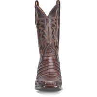 Justin Men's Sleek Square Toe Caiman Boot in Panama Chocolate