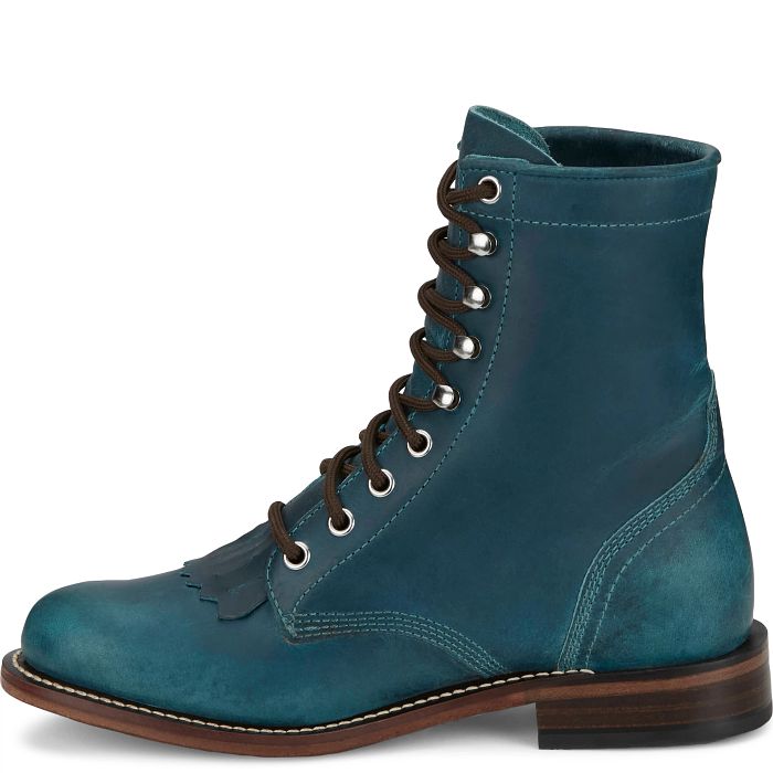 Justin Women's McKean Water Buffalo Lace Up Boot in Turquoise Blue