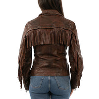 Scully Women's Studded Fringe Leather Jacket in Cognac