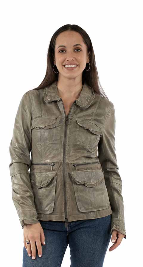 Scully Women's Lambskin Leather Jacket in Sage