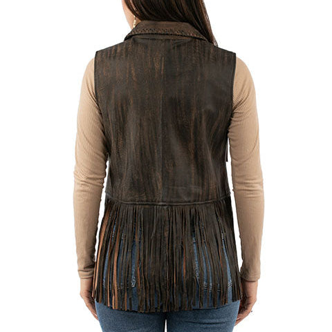 Scully Women's Lambskin Leather Fringe Vest in Brown