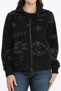 Cinch Women's Aztec Print Fleece Zip Up Jacket in Black