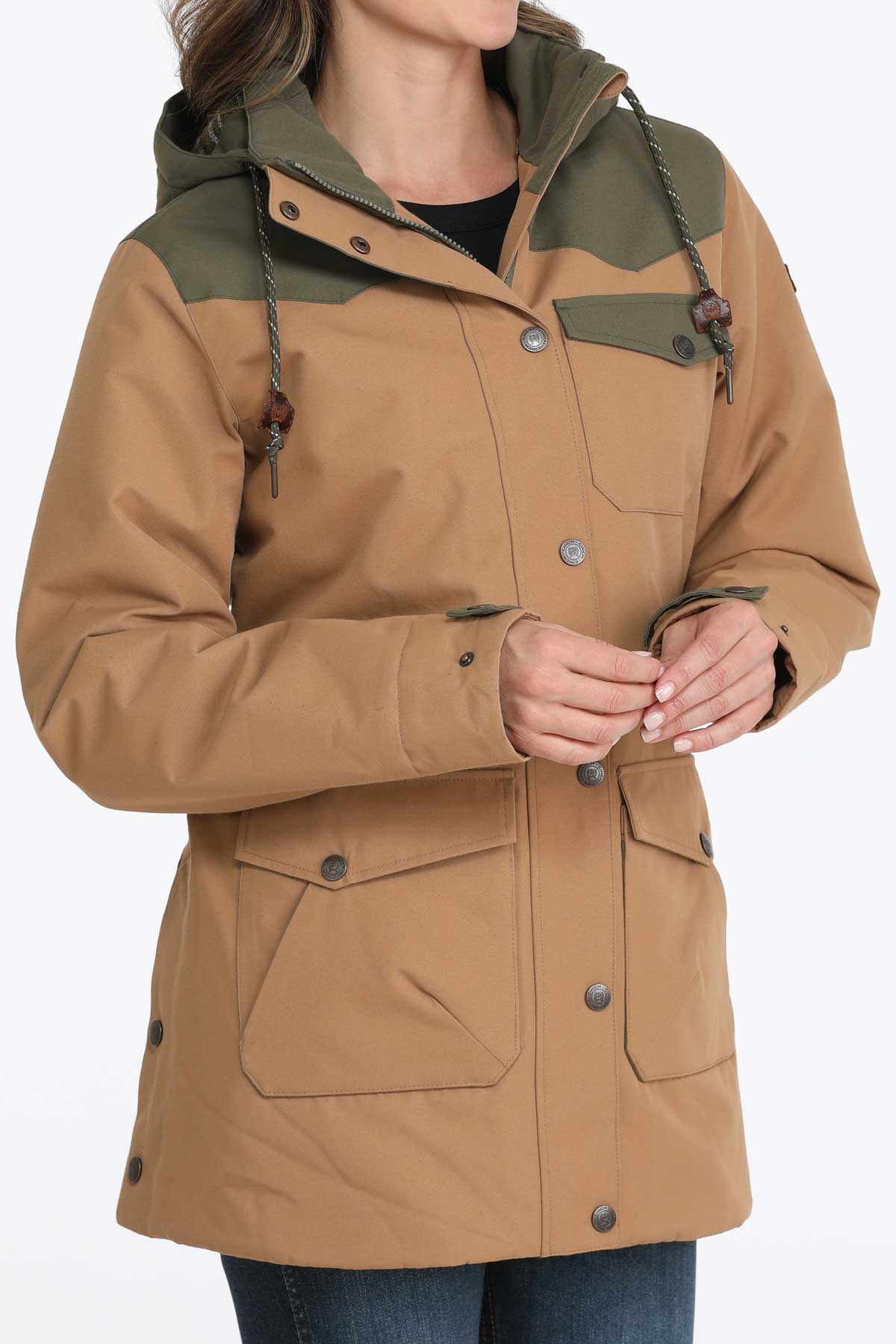 Cinch Women's Hooded Barn Coat in Brown/Olive
