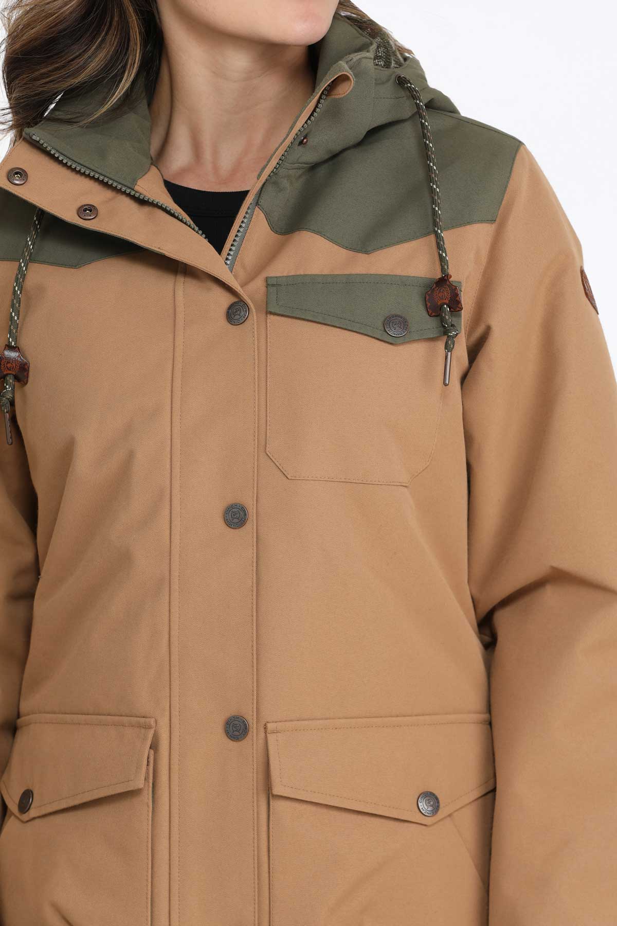 Cinch Women's Hooded Barn Coat in Brown/Olive