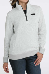 Cinch Women's Quarter Zip Sweater in Light Grey