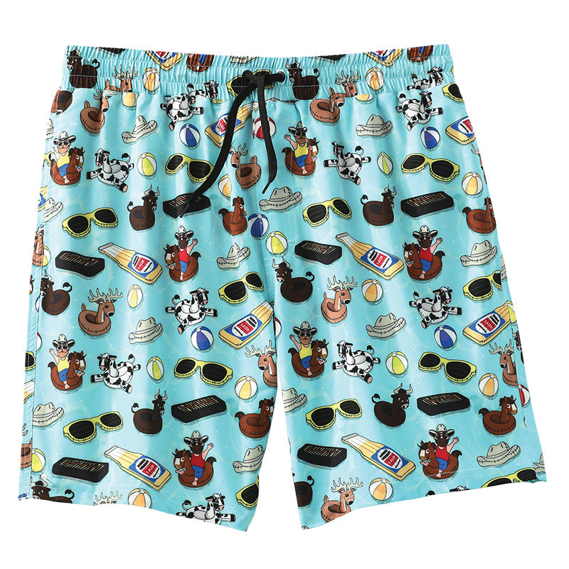 Cinch Men's Conversation Pool Floaty Swim Trunks in Blue