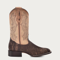 Men's Cappuccino-Sand Embroidery American Alligator Wide Square Toe Boot