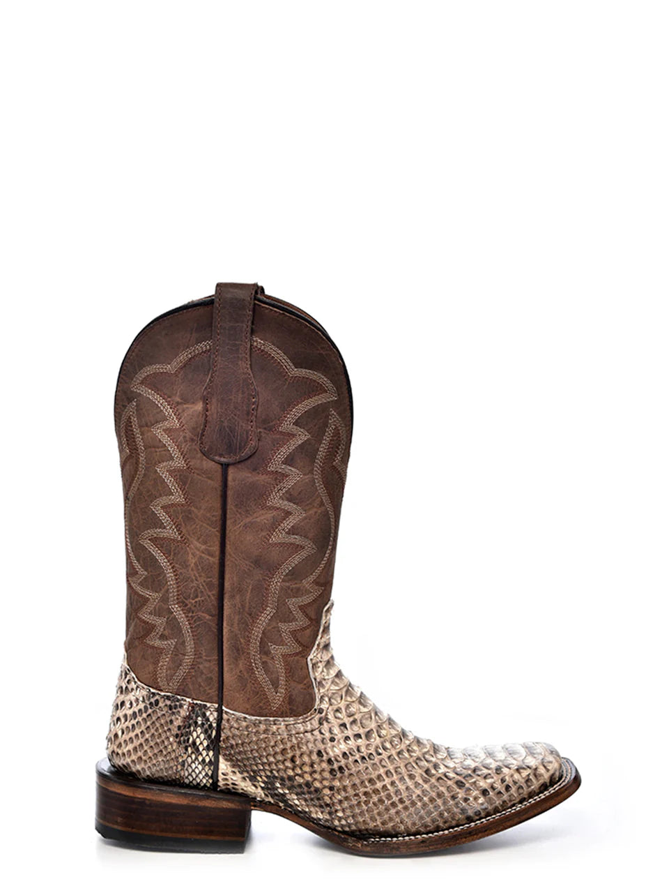 Circle G Men's Python Square Toe Western Boot in Natural & Brown