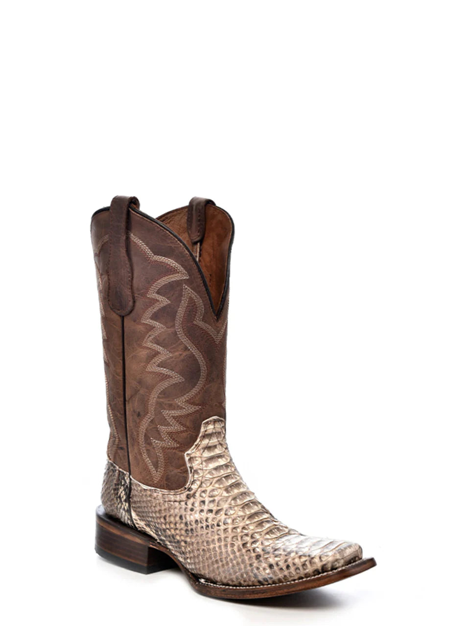 Circle G Men's Python Square Toe Western Boot in Natural & Brown