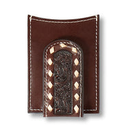 Ariat Men's Buck Lace Floral Embossed Brown Leather Card Case