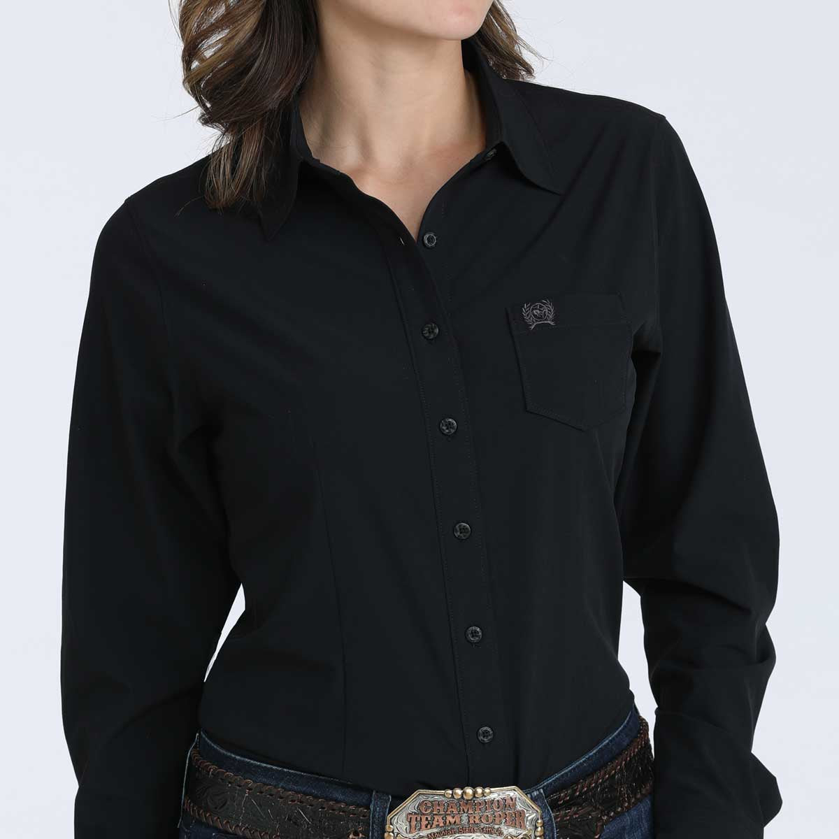 Cinch Women's L/S ArenaFlex Solid Black Western Button Down Shirt