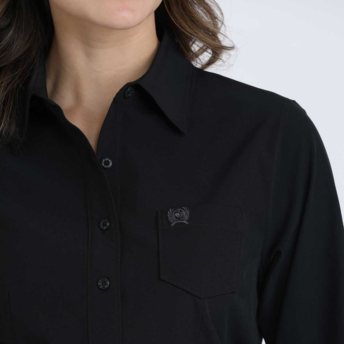 Cinch Women's L/S ArenaFlex Solid Black Western Button Down Shirt