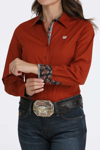 Cinch Women's L/S Stretch Western Button Down Shirt in Rust Red