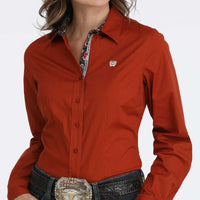 Cinch Women's L/S Stretch Western Button Down Shirt in Rust Red