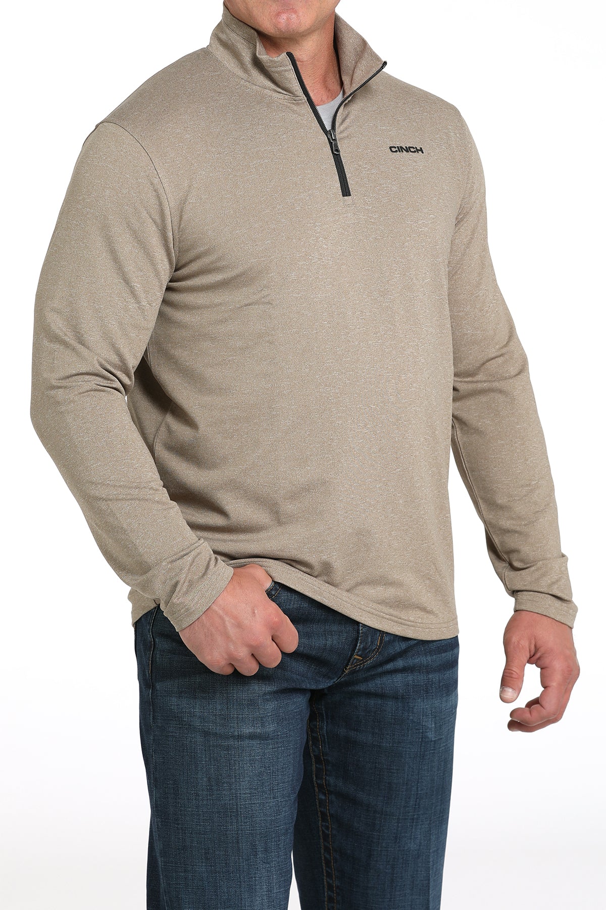 Cinch Men's L/S Arenaflex Quarter Zip Pullover in Stone