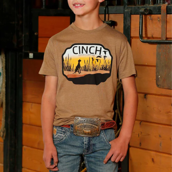 Cinch Youth Boy's Logo Tee in Brown