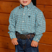 Cinch Baby & Toddler Boy's L/S Diamond Print Button Down Shirt in Blue
