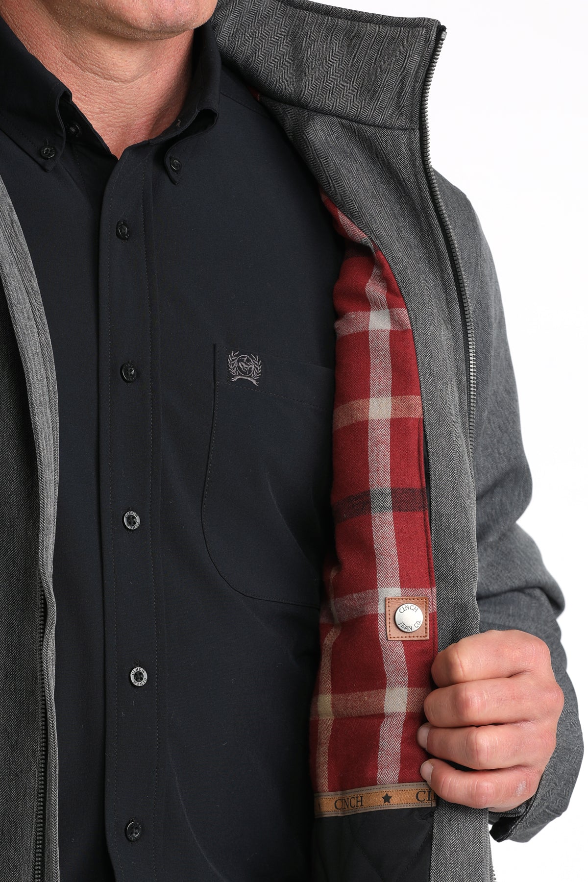 Cinch Men's Concealed Carry Bonded Jacket in Black Herringbone