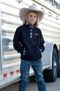 Cinch Youth Boy's Stripe Trim Quarter Snap Pullover in Charcoal