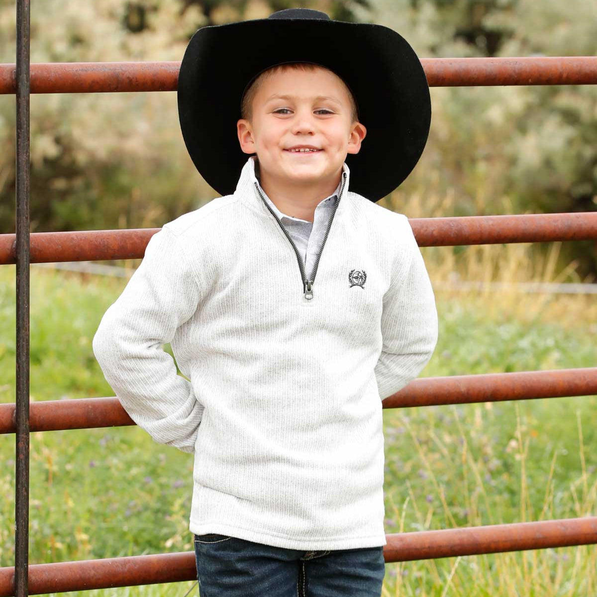 Cinch Youth Boy's Quarter Zip Sweater in Light Grey