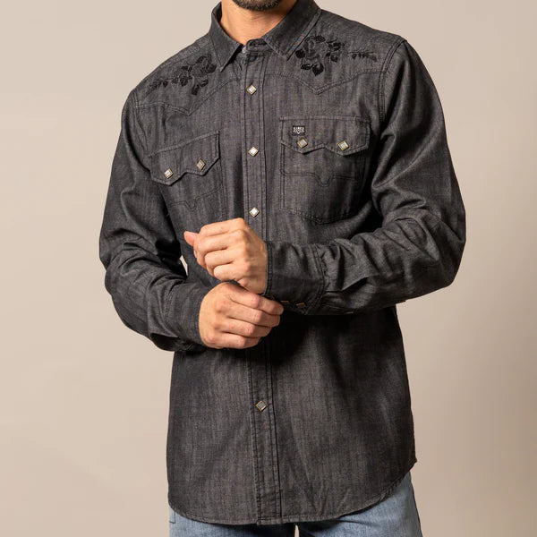 Kimes Ranch Men's L/S Memphis Western Snap Shirt in Black Out