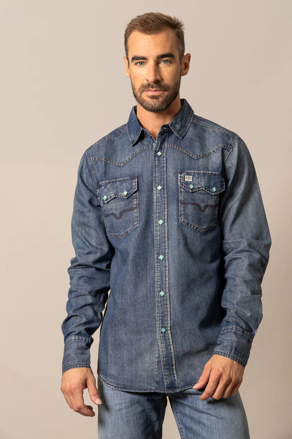 Kimes Ranch Men's L/S Memphis Western Snap Shirt in Indigo