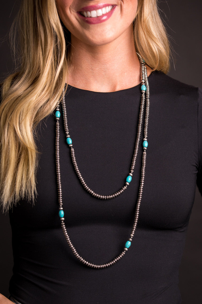 West & Co. 66" Silver Disc & Turquoise Beaded Necklace