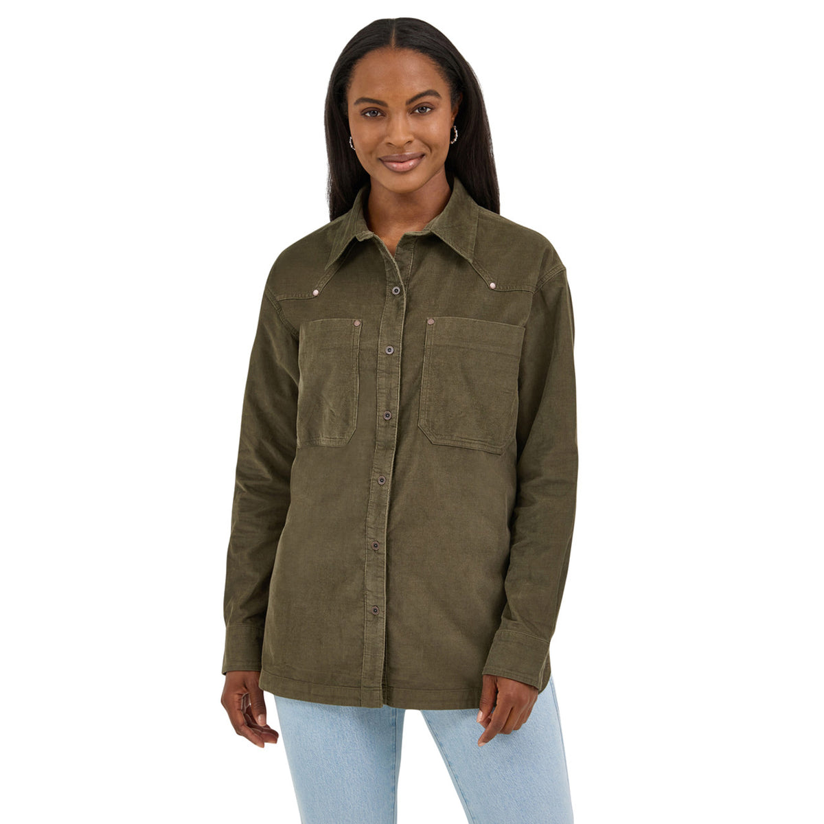 Wrangler Retro Women's L/S Boyfriend Corduroy Shirt in Olive