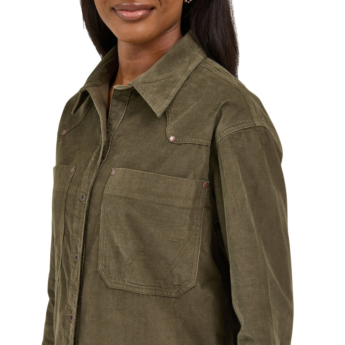 Wrangler Retro Women's L/S Boyfriend Corduroy Shirt in Olive