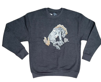 Red Dirt Hat Co. "Bucking Bronco" Sweatshirt in Dark Grey