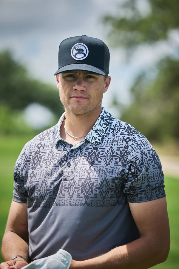 Hooey Men's "The Weekender" Short Sleeve Aztec Print Golf Polo in Grey