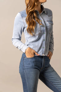 Kimes Ranch Women's L/S Rayna Western Snap Shirt in Light Wash Indigo
