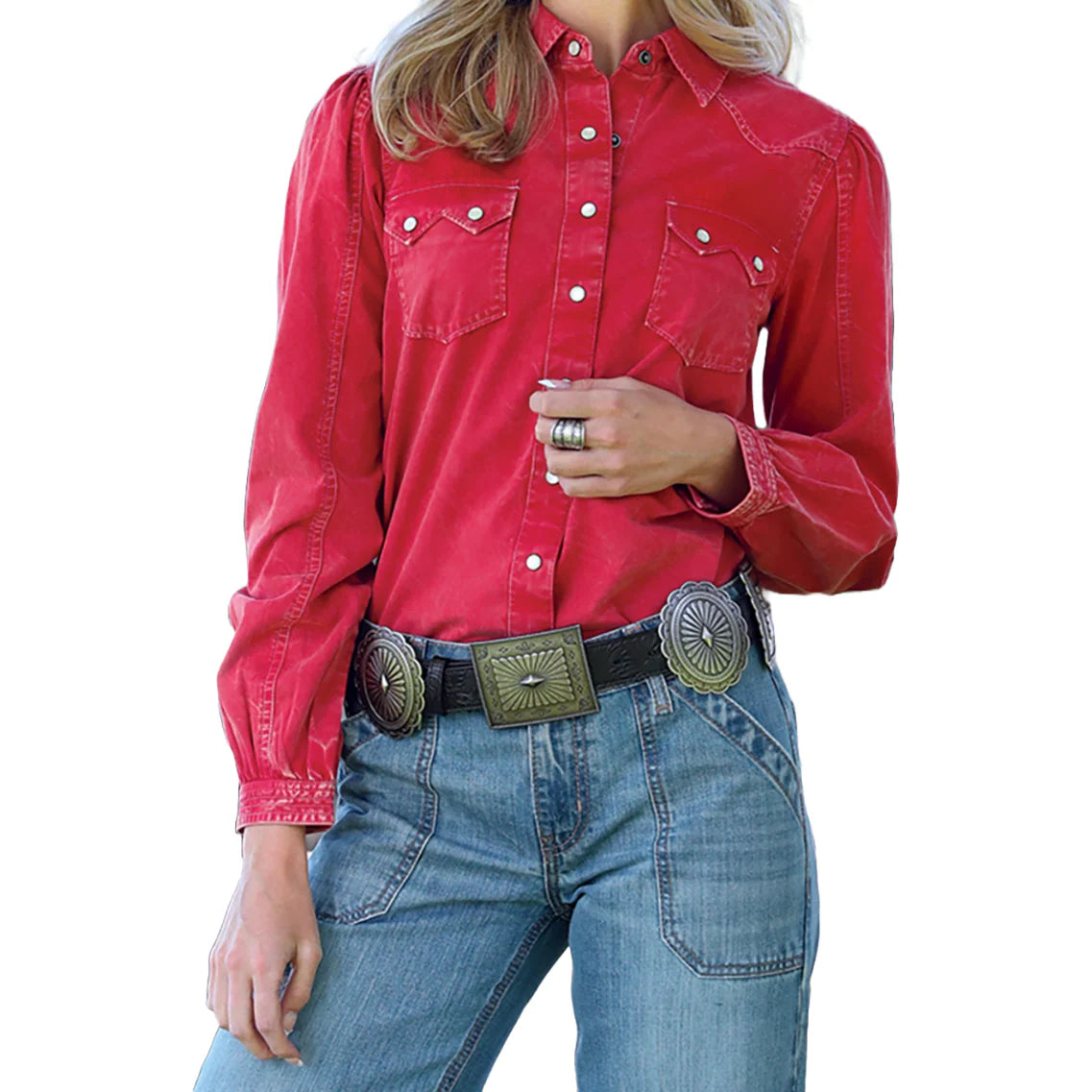 Cruel Women's L/S Girlfriend Fit Western Snap Shirt in Red