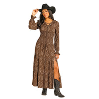 Rock & Roll Denim by Panhandle Slim Women's L/S Tiered Maxi Dress in Brown