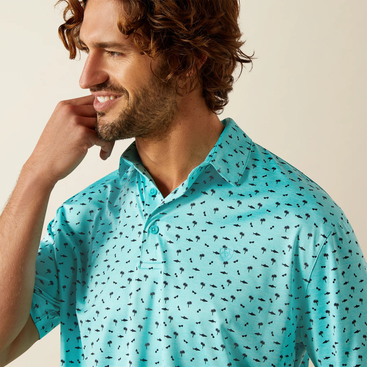 Ariat Men's Charger 2.0 Beach Printed Polo in Aqua