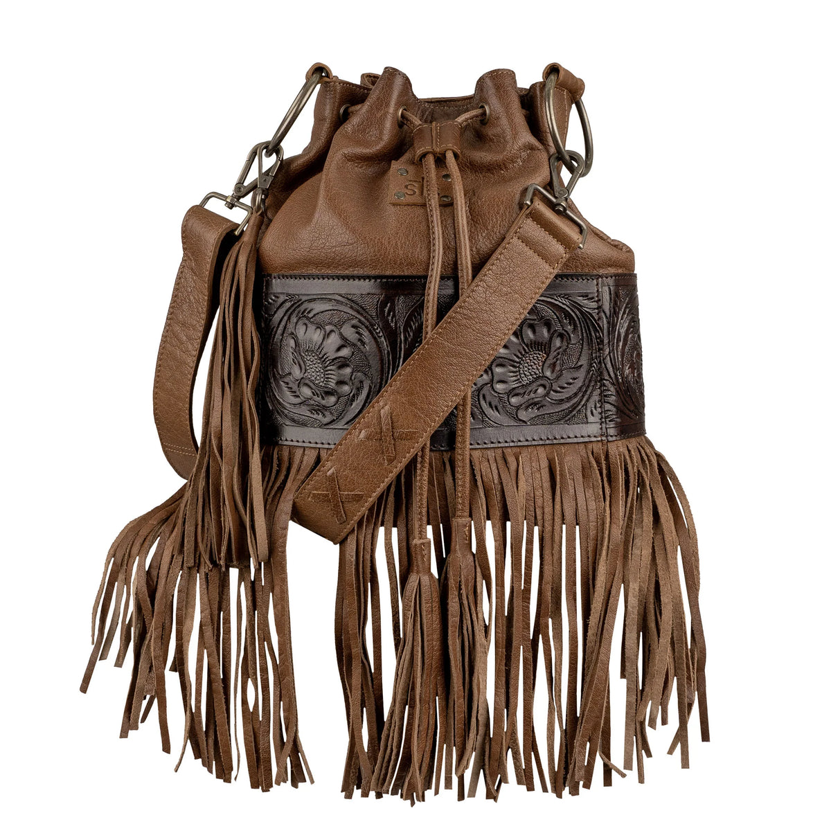 STS Ranchwear Boho Cowgirl Brown Leather Bucket Bag