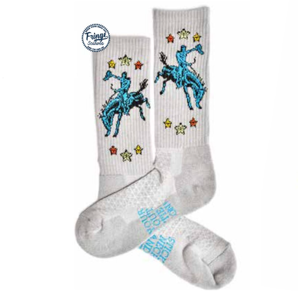 Fringe Scarves Collection by Lucky Chuck Women's Long Live Western Cowboy Grey Performance Socks
